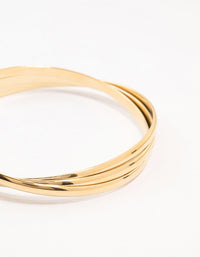 Waterproof Gold Plated  Stainless Steel Twisted Ribbed Wrist Cuff - link has visual effect only