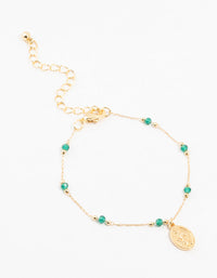 Gold Plated Green Beaded Mary Bracelet - link has visual effect only