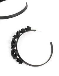 Black  Floral Pearl Hoop Earrings - link has visual effect only