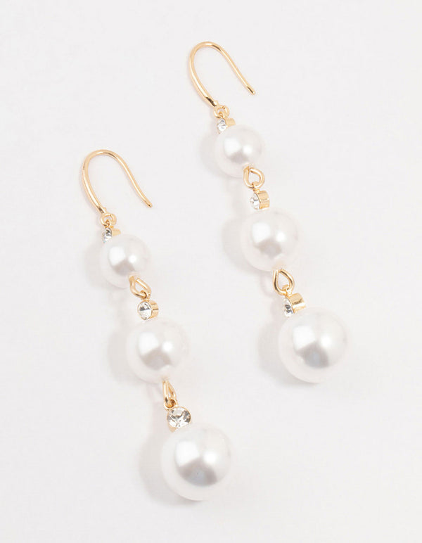 Gold Diamante Pearl Drop Earrings