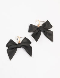 Black Fabric Diamante Bow Drop Earrings - link has visual effect only