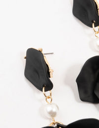 Black Coated Pearl Floral Drop Earrings - link has visual effect only