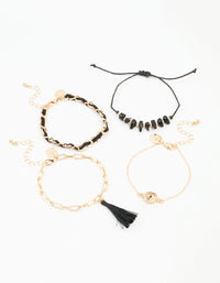 Gold Tassel Evil Eye Bracelets 4-Pack - link has visual effect only