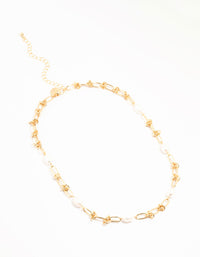 Gold Plated Freshwater Pearl & Knotted Necklace - link has visual effect only