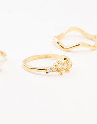 Gold Plated Pearl Cluster Baguette Rings 6-Pack - link has visual effect only