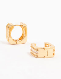 Gold Plated Trio Pave Set Diamante  Square Hoop Earrings - link has visual effect only