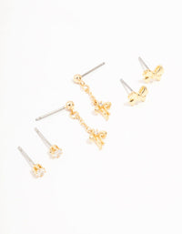 Gold Plated Mini Cubic Zirconia Bow Drop Earrings 3-Pack - link has visual effect only