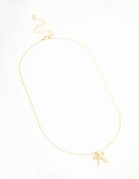 Gold Plated Pave Set Cubic Zirconia Bow Necklace - link has visual effect only