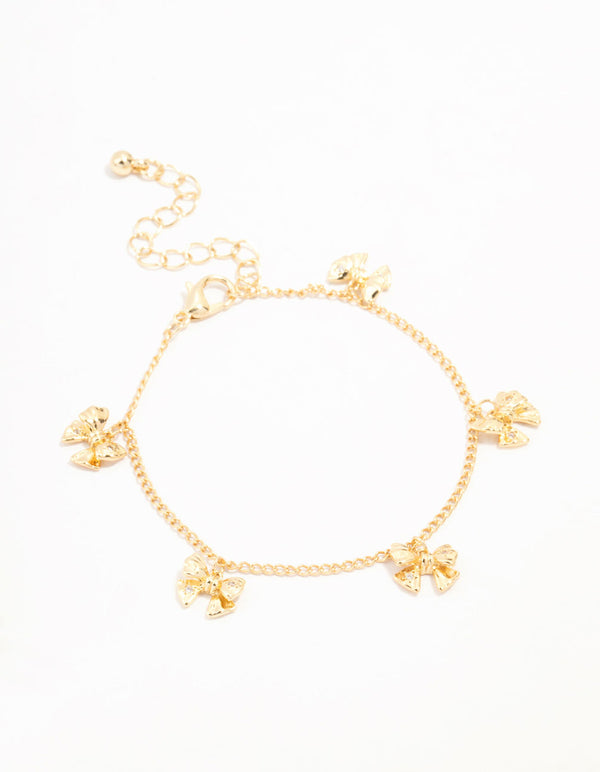 Gold Plated Brass Mini Bow Station Bracelet