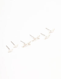 Silver Plated Graduating Pave Set Cubic Zirconia Bow Earrings 3-Pack - link has visual effect only