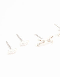 Silver Plated Graduating Pave Set Cubic Zirconia Bow Earrings 3-Pack - link has visual effect only