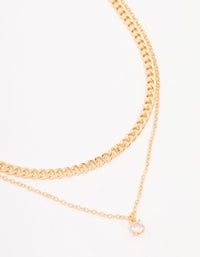 Gold Plated Diamante Curb Chain Layered Necklace - link has visual effect only