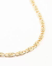 Gold Plated Scroll Chain Link Necklace - link has visual effect only