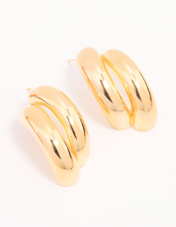 Gold Plated Double Curved Stud Earrings