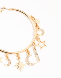 Gold Celestial Diamante Large Charm Hoop Earrings - link has visual effect only