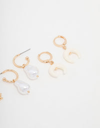 Gold Celestial & Pearl Mixed Earrings 3-Pack - link has visual effect only