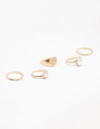 Worn Gold Pearl & Celestial Rings 6-Pack - link has visual effect only