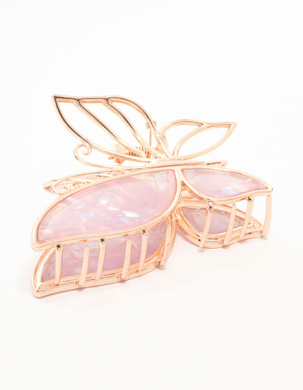 Rose Gold Pink Acrylic Butterfly Claw Clip