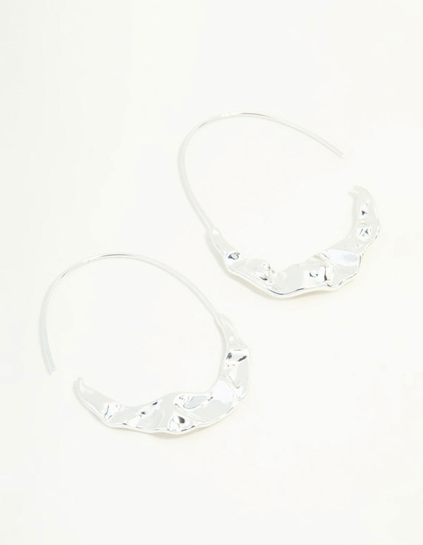 Silver Oval Molten Hoop Earrings