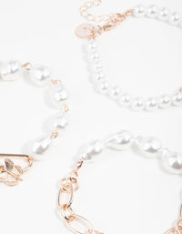 Rose Gold Pearl, Chain & Butterfly Toggle Bracelets 3-Pack - link has visual effect only