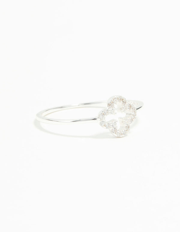 Sterling Silver Cubic Zirconia Clover Ring