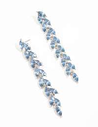 Silver Petal Blue Leaf Diamante Drop Earrings - link has visual effect only