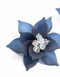 Large Blue Beaded Center Flower Stud Earrings - link has visual effect only