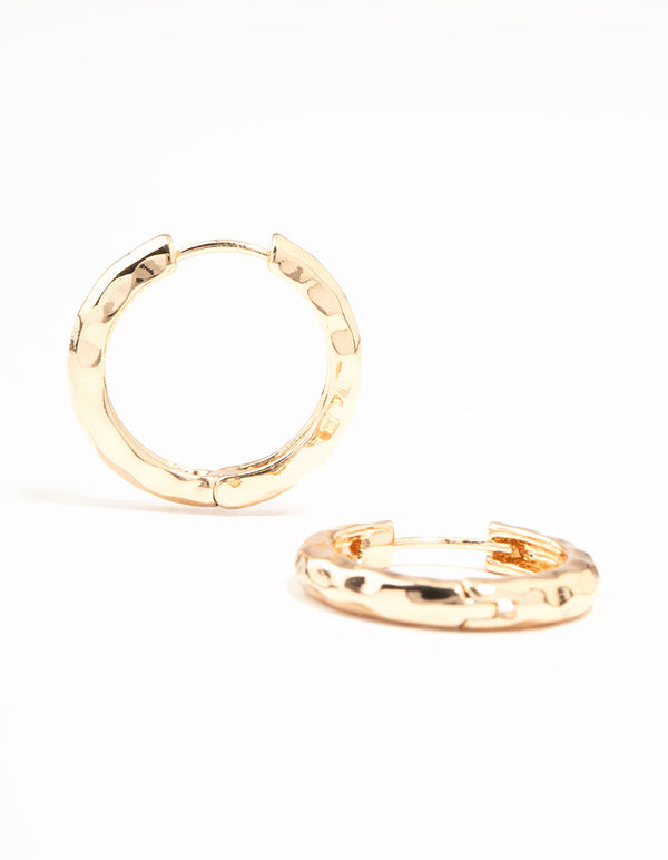 Gold Beaten Clicker Hoop Earrings