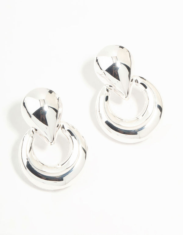 Clean Silver Doorknocker Stud Earrings