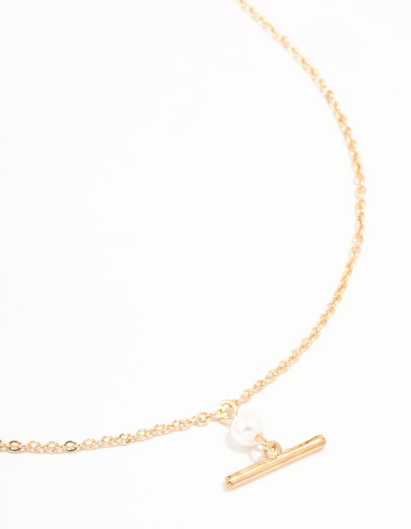 Gold Pearl & Fob Necklace