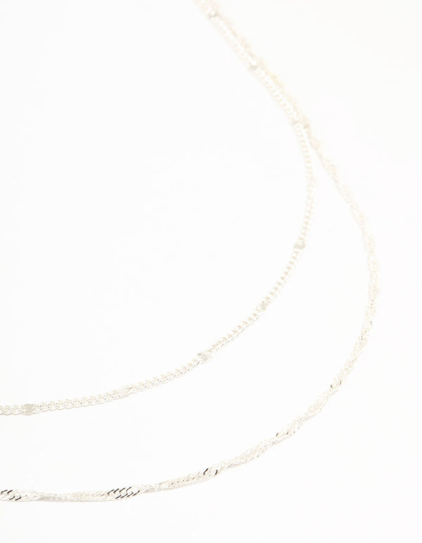 Silver Rope Layered Chain Necklace