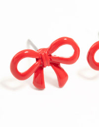 Red Coated Metal Ribbon Bow Stud Earrings - link has visual effect only