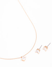 Gold Cubic Zirconia  Necklace & Stud Earrings Set - link has visual effect only