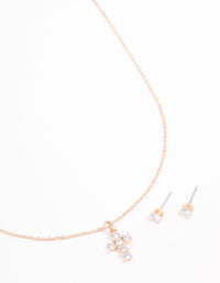 Gold Cubic Zirconia Cross Necklace & Earring Set - link has visual effect only