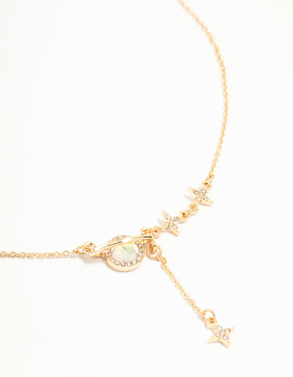 Gold Diamante Planet & Stars Y-Necklace