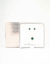 Green Diamante Heart Necklace & Stud Earrings Set - link has visual effect only