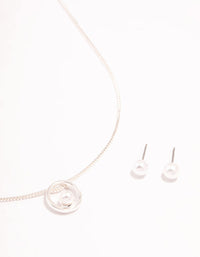 Silver Pearl Necklace & Stud Earrings Set - link has visual effect only