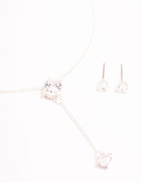 Silver Diamante Y-Necklace & Stud Earrings Set - link has visual effect only