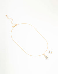 Gold Diamante Drop Necklace & Stud Earrings Set - link has visual effect only