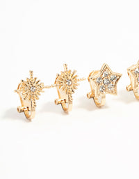 Gold Star & Moon Clip On Earrings 4-Pack - link has visual effect only