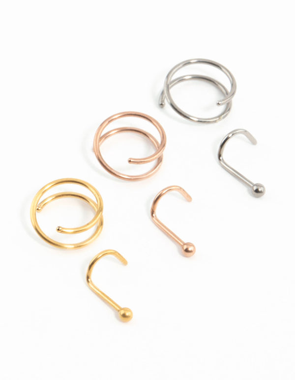 Mixed Metals Titanium Nose Spiral & Nose Stud 6-Pack