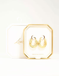 Gold Plated Wide Step Textured Hoop Earrings - link has visual effect only