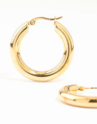 Waterproof Gold Plated Stainless Steel Large Plain Hoop Earrings - link has visual effect only