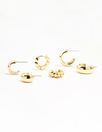 Gold Plated Plain & Twisted Chubby Hoop Earrings 3-Pack - link has visual effect only