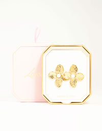 Waterproof Gold Plated Stainless Steel Flower Pearl Stud Earrings - link has visual effect only