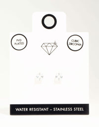 Waterproof Princess Cut Diamante Stainless Steel Stud Earrings - link has visual effect only