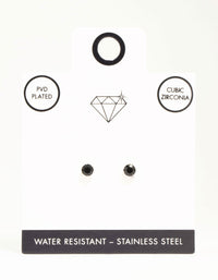 Waterproof Black Diamante Stainless Steel  Stud Earrings - link has visual effect only