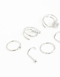 Surgical Steel Cubic Zirconia Bar & Spiral Nose Piercing 6-Pack - link has visual effect only