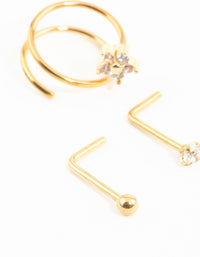 Gold Plated Surgical Steel Mini Cubic Zirconia Flower Nose Stud & Ring 3-Pack - link has visual effect only