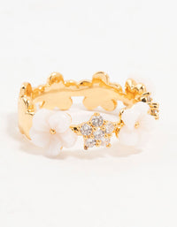 Gold Plated Alternating Flower Cubic Zirconia Band Ring - link has visual effect only